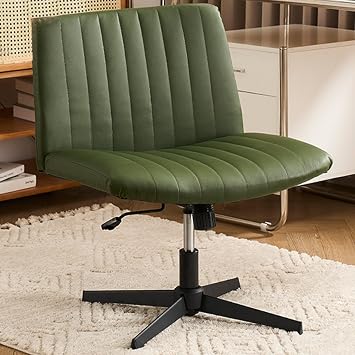 APLUSH Criss Cross Chair with Wheels, Wide Seat Computer Chair Armless Ergonomic Office Chair,Modern Swivel Height Adjustable Mid Back Desk Vanity Chair,Green