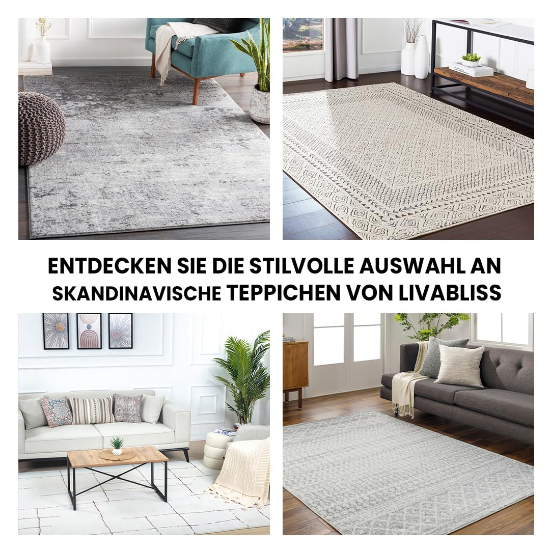 Surya Luanda Teppich Wohnzimmer Boho, großer Teppich Schlafzimmer 160x220 cm - Teppich für Esszimmer mit geometrischem Muster, Skandinavischer Wohnzimmerteppich modern in Grau, Schwarz und Beige