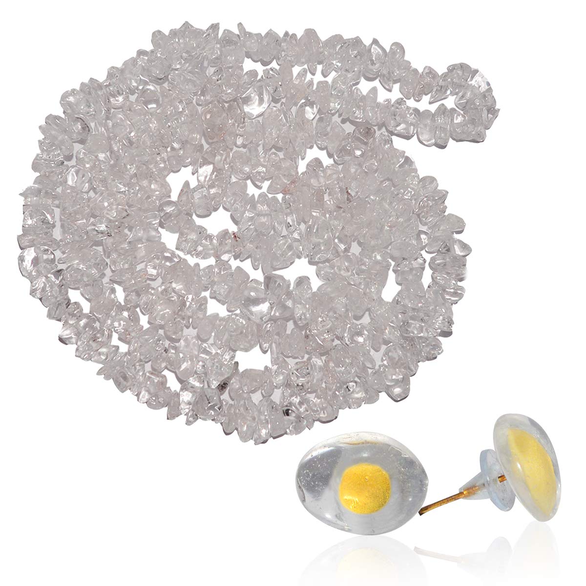 Reiki Crystal Products Natural Clear Quartz Necklace/Sphatik Mala with Earring Set for Reiki Healing and Crystal Healing Stone (Color : Clear)