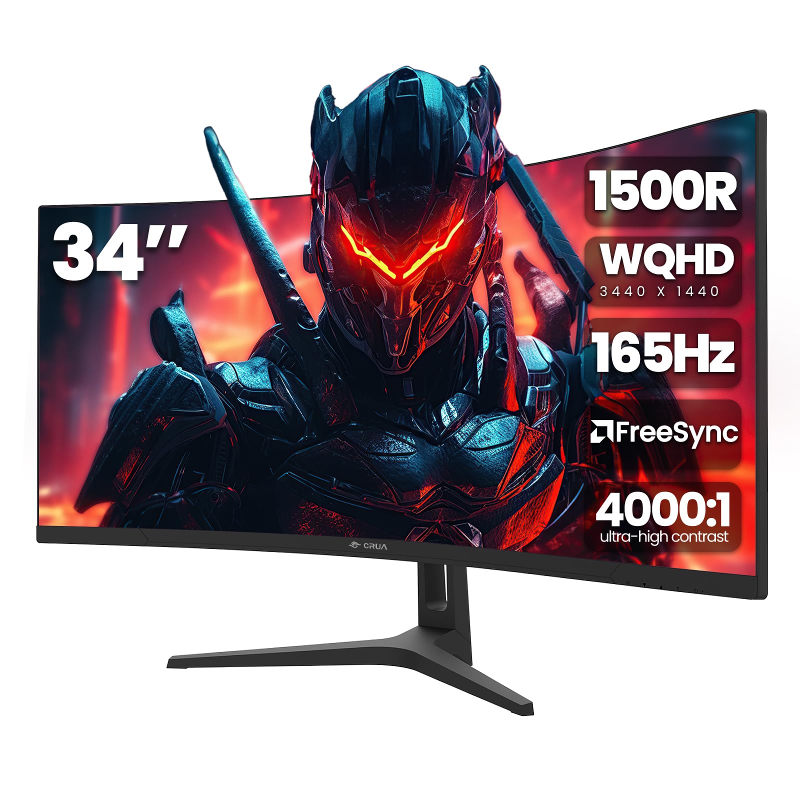 CRUA 34-Inch Ultrawide WQHD 165Hz Curved Gaming Monitor