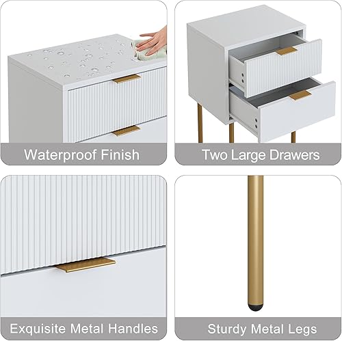 Miniatura 8 de Mesita de noche, mesita de noche pequeña con marco dorado, mesita de noche Morden con 2 cajones, mesa auxiliar, mesa auxiliar con cajón y estante