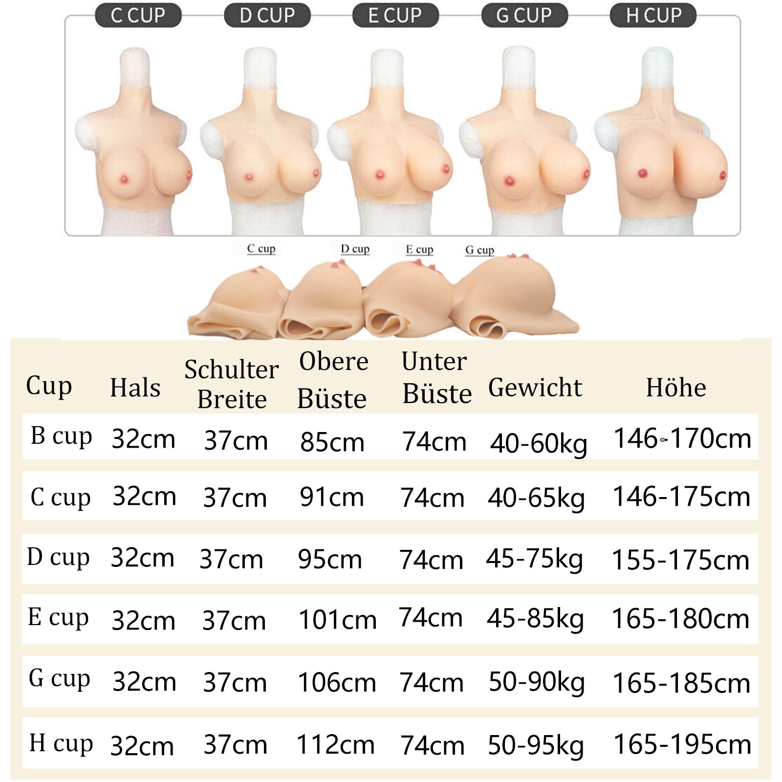 Pechos falsos Pechos de silicona forma C-G CUP para Crossdresser Cosplay Drag Queen