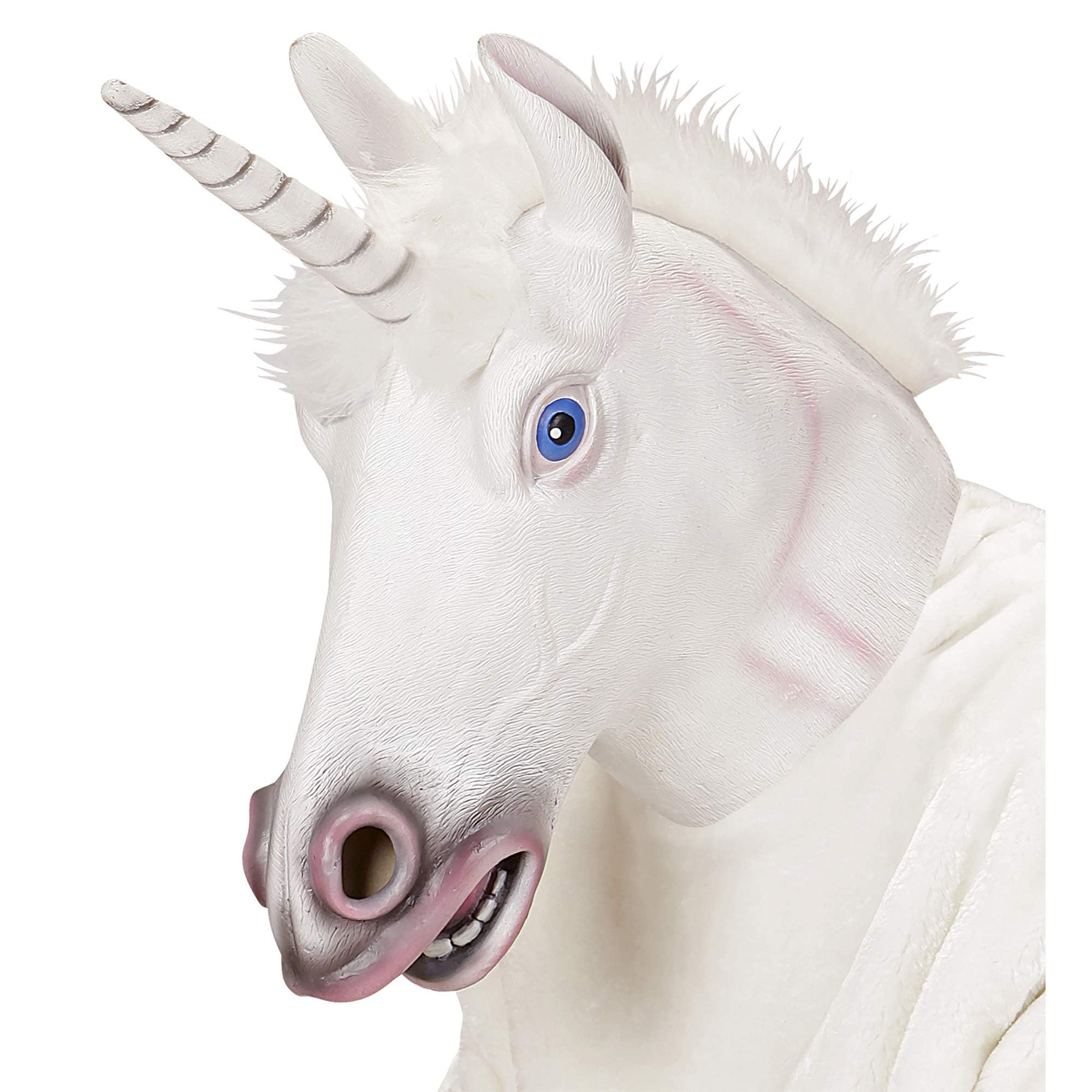 Widmann 11010685 Einhorn Full Head Unicorn mask with Plush Hair, White, Standard Size