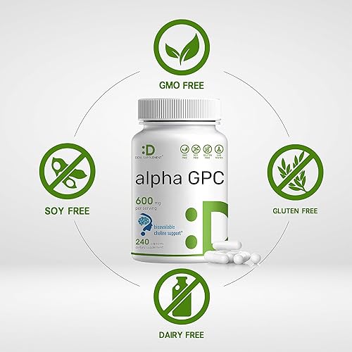 Miniatura 3 de DEAL SUPPLEMENT Alpha GPC 600mg por porción, 240 cápsulas – Reposición de colina biodisponible – Suplementos nootrópicos para la salud cerebral para