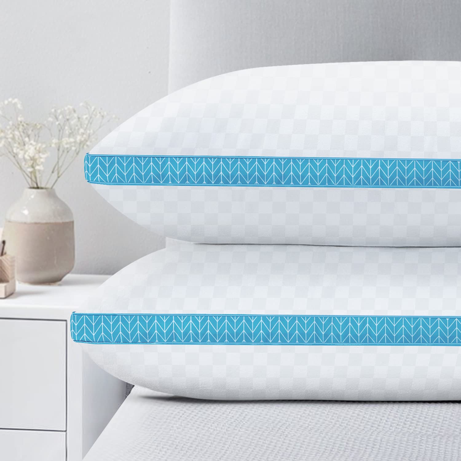 BedStory Pillows Queen Size Set of 2, Bed Pillows aus Premium Microfiber, Soft Queen Pillows 2 Pack for Sleeping Back, Stomach or Side Sleepers, Blue(18"x30")