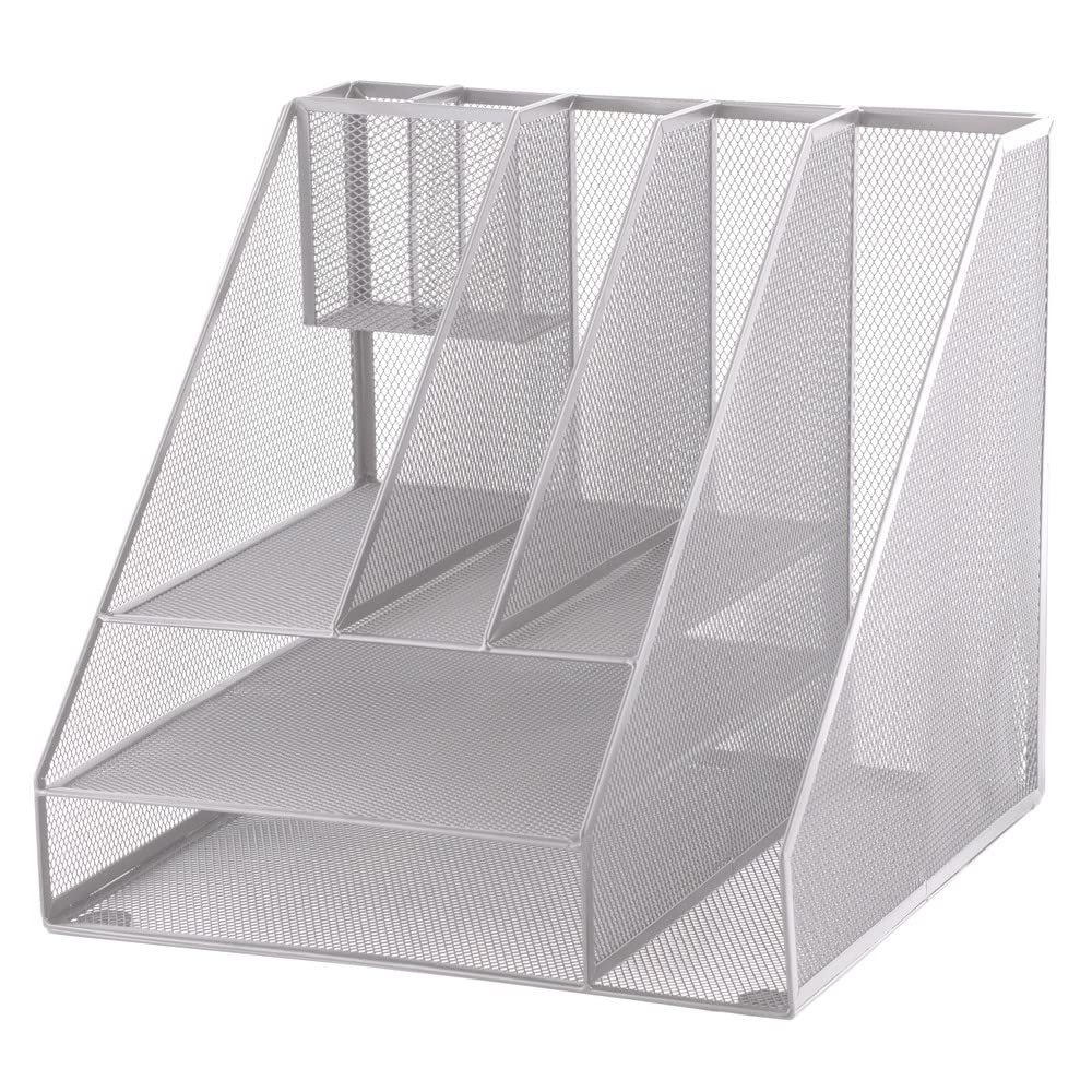 D.RECT Silver Table Desk Organiser, 8 Compartments, Metal Grid, Office Supplies, Home, Office