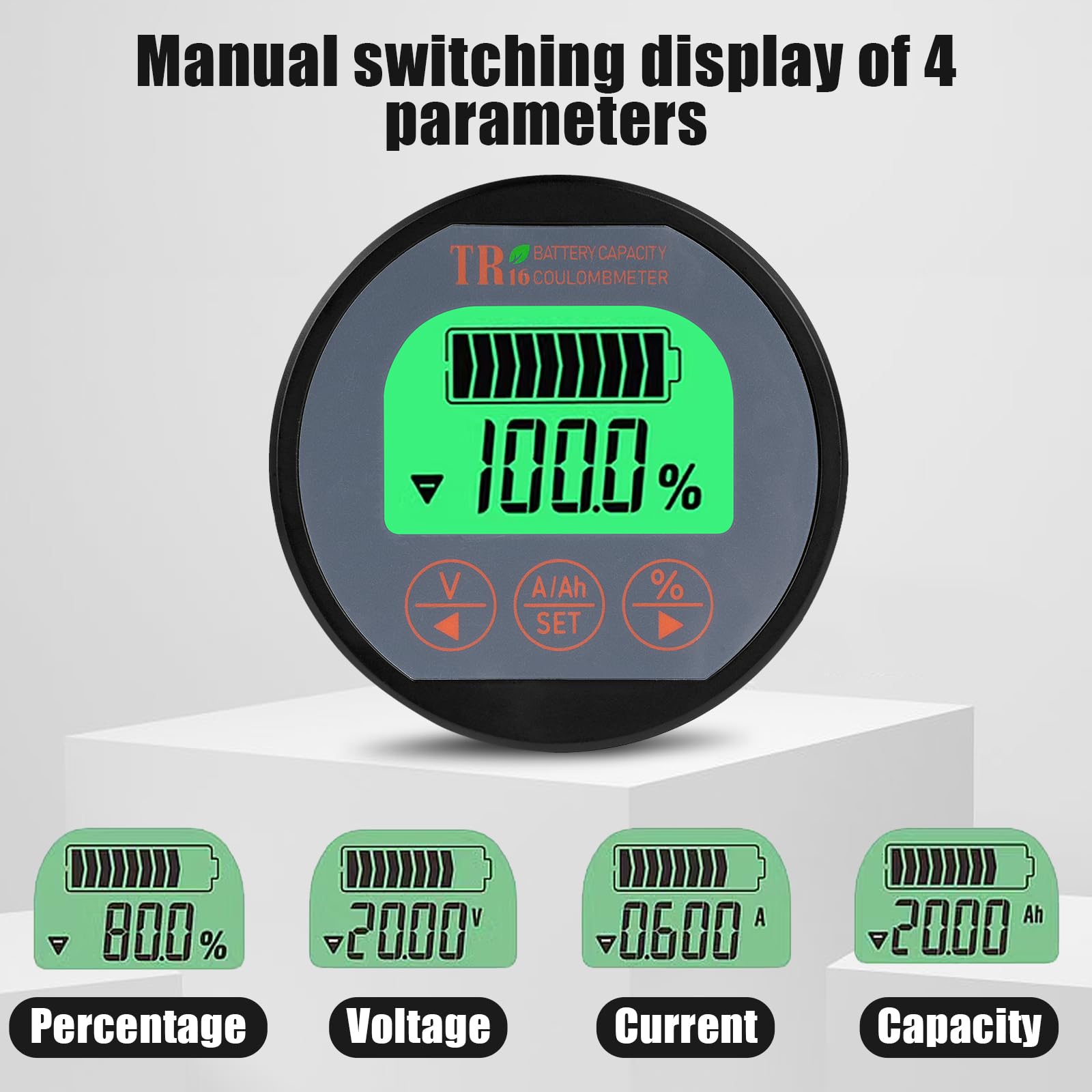 Batteriemonitor Tester, Voltmeter Amperemeter Wasserdichte Digitaler Tester Monitor mit LCD-Anzeige Batteriewächter mit 2m Kabel 8-120V 100A für Auto Motorboot Wohnmobil Solar