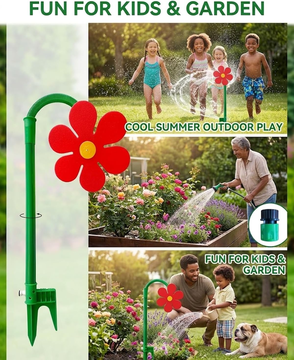 Crazy Dancing Sun Flower Sprinkler, 2026 Upgrade 360° Rotating Daisy Shape Water Sprinkler Funny Lawn Garden Toy for Yard Famliy Dogs Watering Playing (3PCS-Mix)
