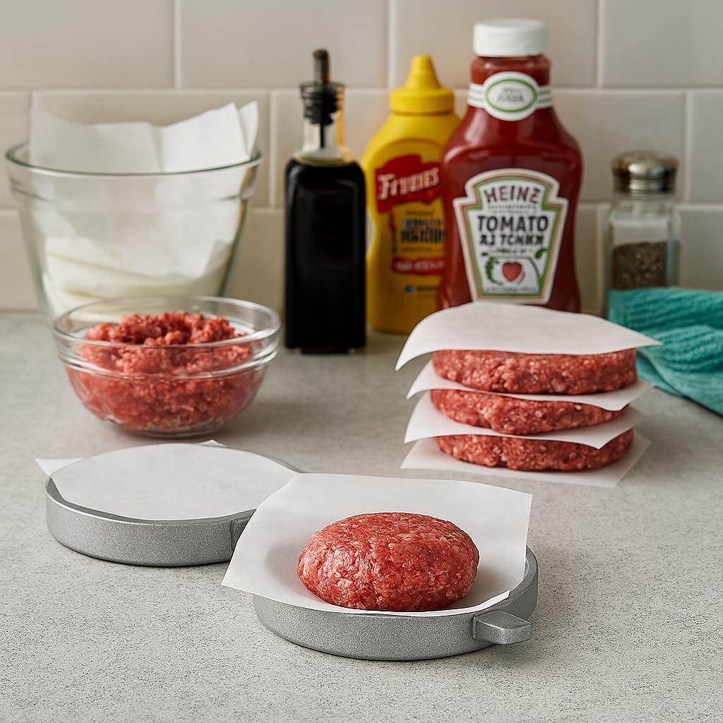 HIC Kitchen Burger Press Patty Maker, Aluminum, Makes Quarter-Pound Patties, 3.75-Inch Diameter