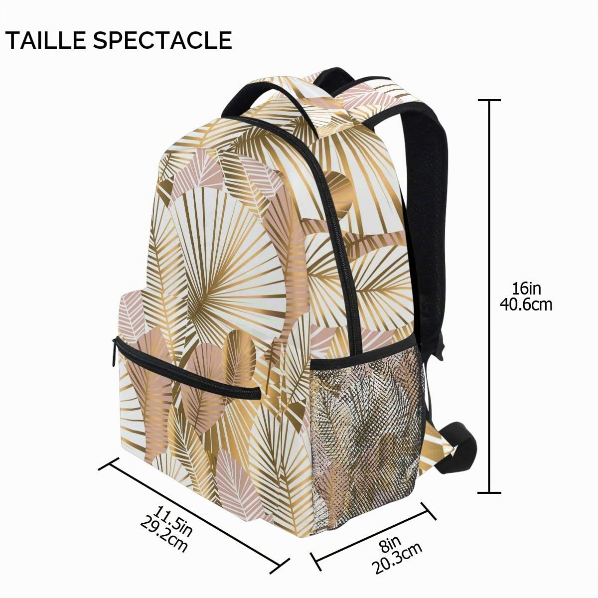 Mnsruu Sac à Dos d'école de congé Tropical doré pour garçon, Fille, Sac de Voyage, Sac de Voyage, Cartable, Taille unique