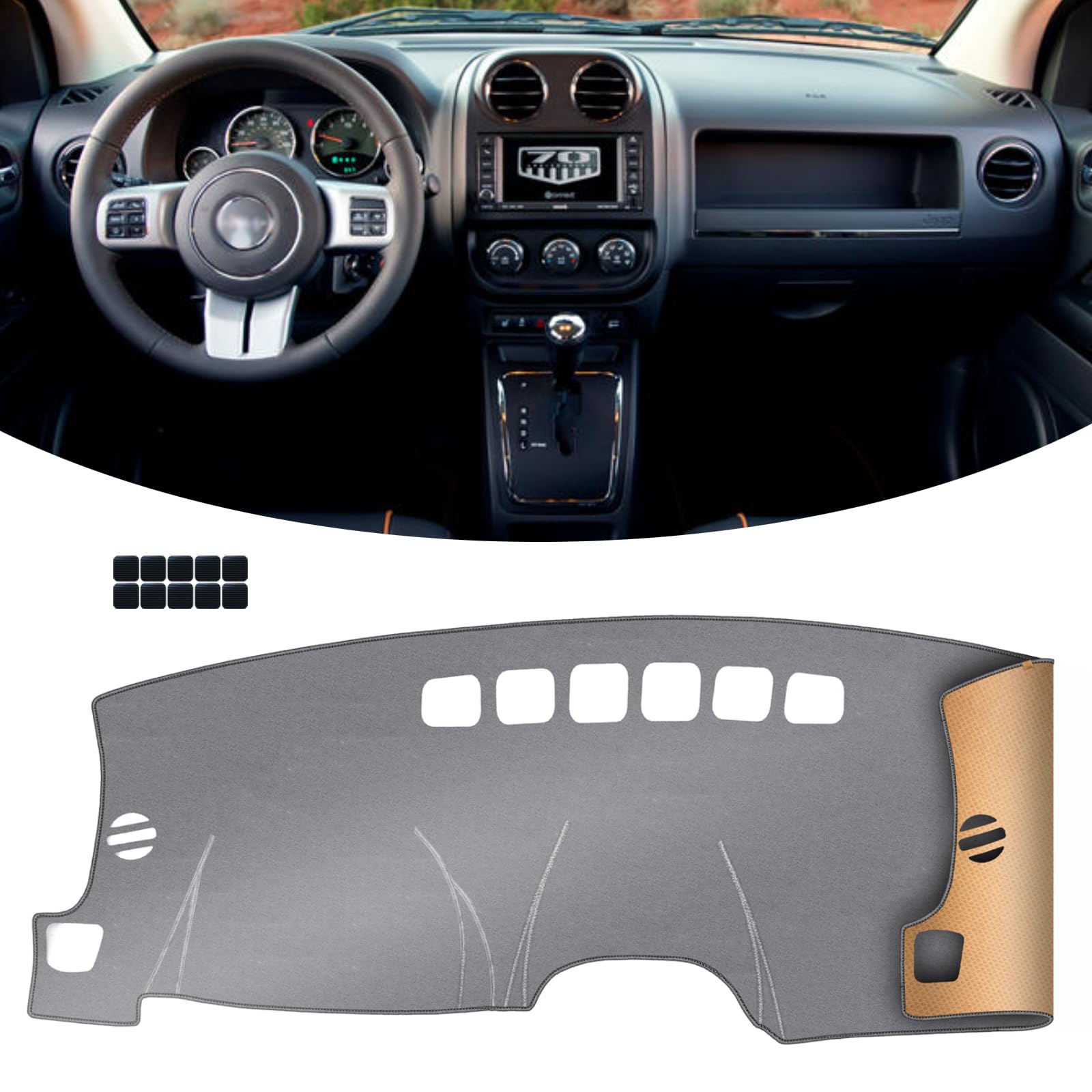 KEYOOG Dashboard Cover Dash Mat Fit for Je-ep 2016-2009 Compass,2017-2009 Patriot (for MK Body Code),Car Dash Board Mat Anti-Glare Carpet,Non-Slip Pad Sunshield Protector (Grey)