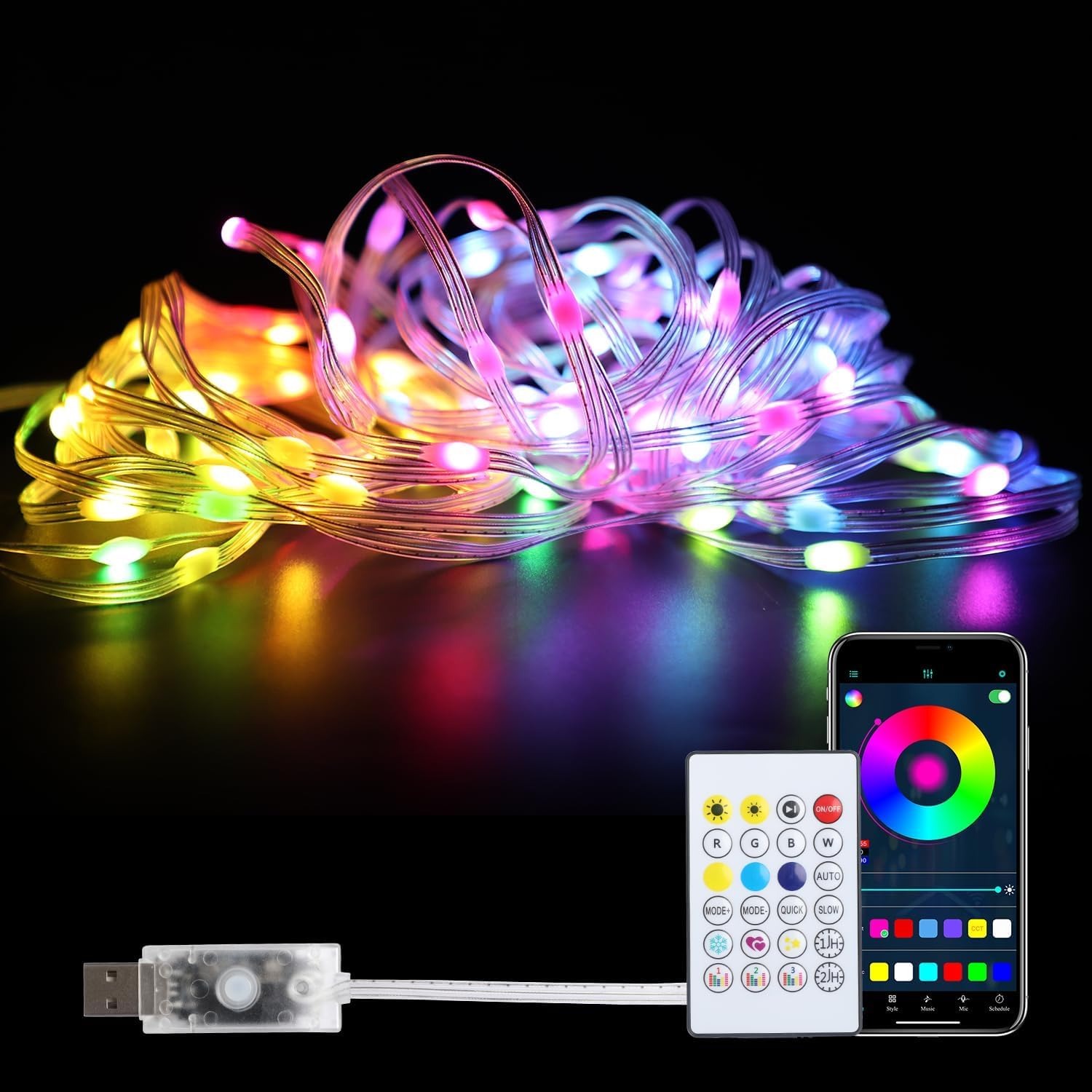 TechPride 100 LEDs RGB Smart IC Fairy Lights [APP & Remote Control], 33FT/10M Multicolor String Lights, USB Powered Waterproof, Diwali Light Decoration for Outdoor/Indoor, Christmas, Events (10 Meter)-image-38