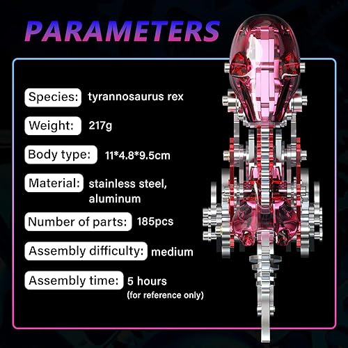 Vista 4 de Rompecabezas de metal 3D para adultos, kits de modelo de metal 3D, modelo mecánico de dinosaurio Tiranosaurio Rex, rompecabezas 3D de acero, adornos