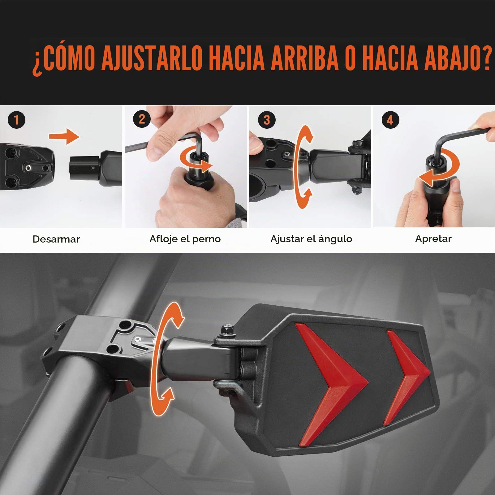 KEMIMOTO, Espejos laterales compatibles UTV con retrovisores Polaris RZR Talon Can Am, funciona con jaula de barra antivuelco de 4,5 a 5 cm, Negro, azul, rojo y naranja