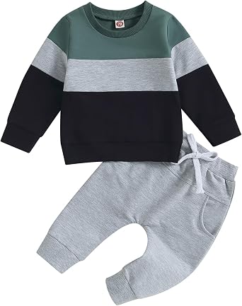 Toddler Boy Baby Clothes 2 Piece Set Long Sleeve Sweatshirt Top and Matching Pants Newborn Boys Fall Winter Outfits