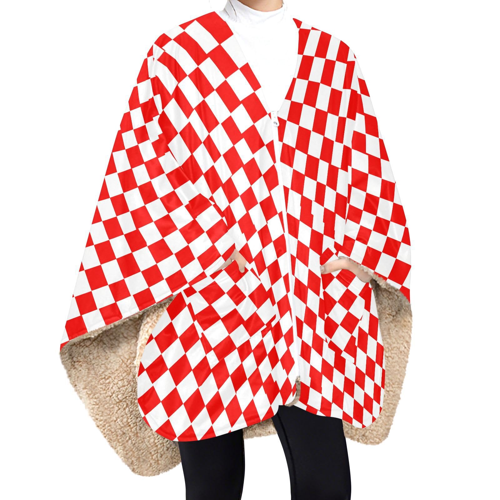 GuoChe Poncho rojo blanco tablero de ajedrez