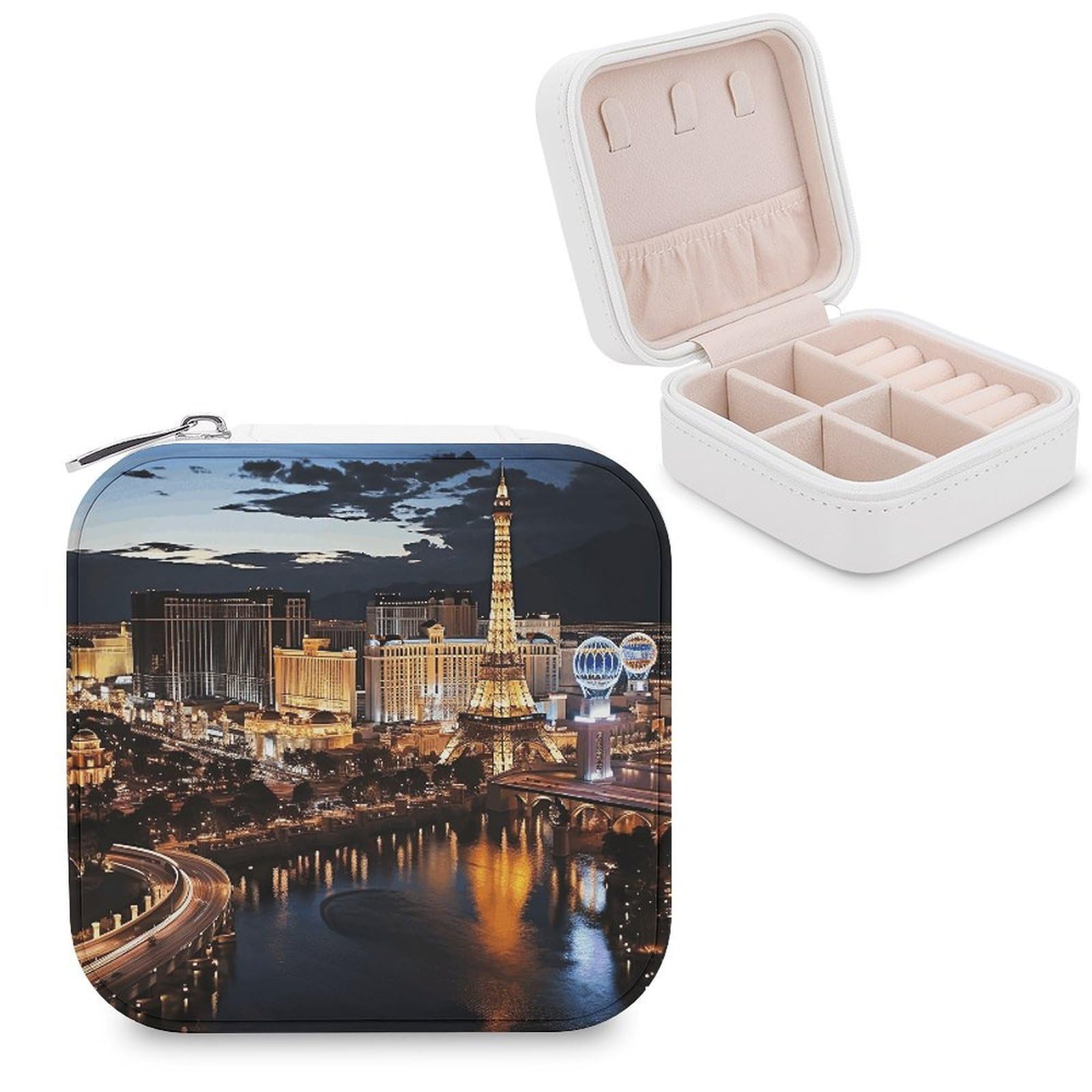 VstaDank Las Vegas Night View Jewelry Box for Women Custom Travel Jewelry Case Personalized Travel Jewelry Boxes Small Portable Jewelry Organizer Box for Rings Necklaces Bracelets Earring