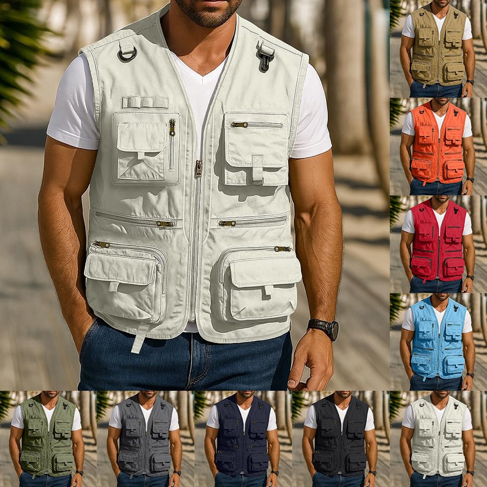 Gilet Smanicato Uomo Estivo Leggero Sportivo Multitasche da Lavoro Traspirante All'aperto Pesca Viaggio Giubbotto Senza Maniche Cronista Caccia Fotografi Safari