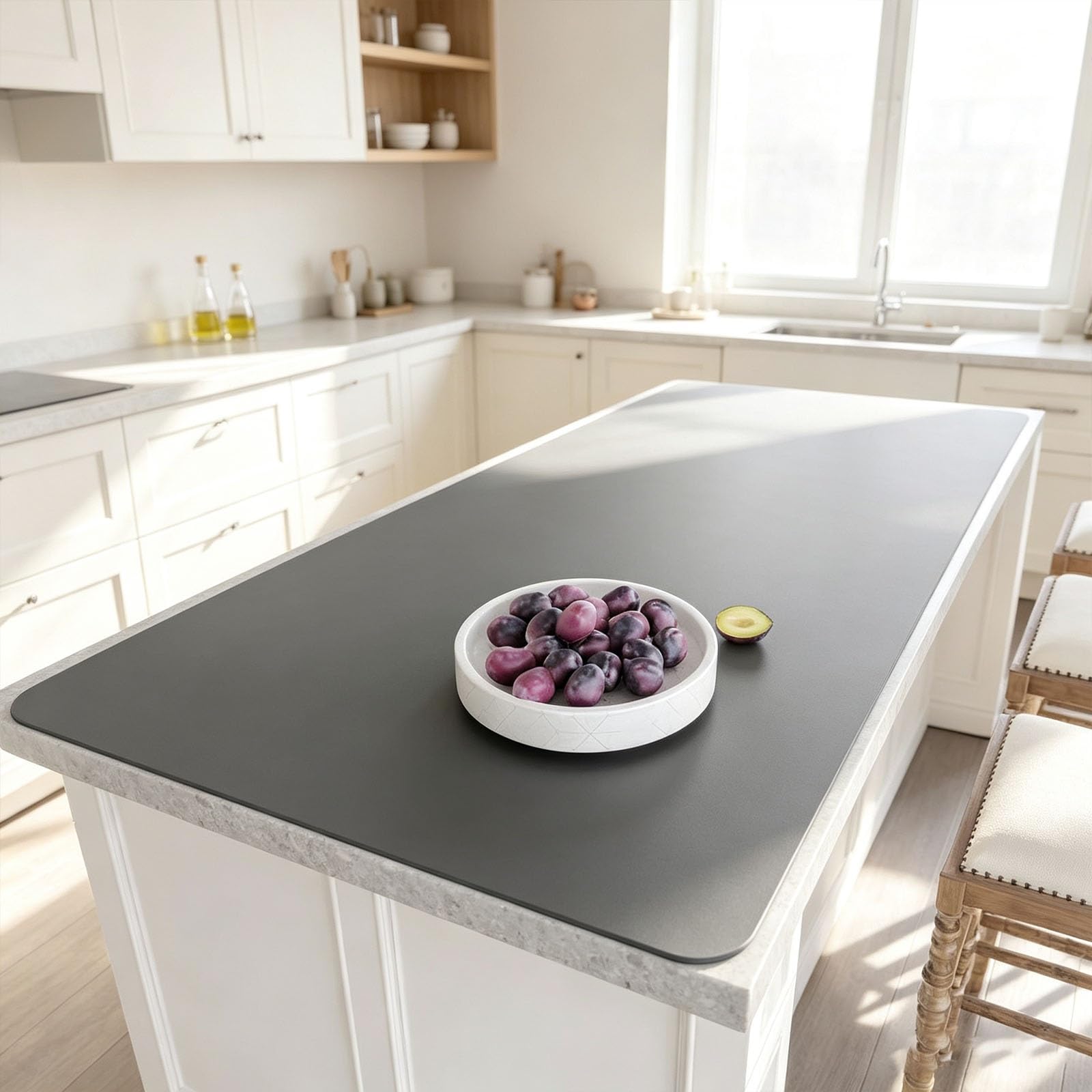 Tappetino Antiscivolo Da Cucina Resistente Al Calore, Spessore 2,5 Mm | Tappetino Da Banco Extra Large, Impermeabile, Multiuso, Facile Da Pulire(Gray,60x120cm)
