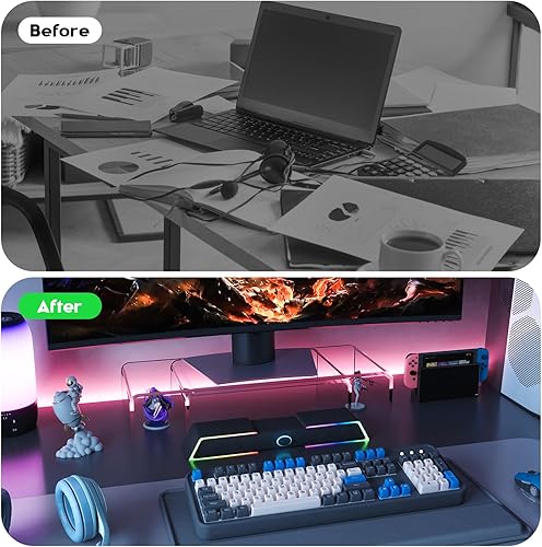 Miniatura 4 de X-cosrack Soporte elevador de monitor de acrílico transparente, 3 estantes ajustables con alfombrilla antideslizante, organizador de escritorio