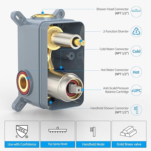 Miniatura 6 de Emabather. - Sistema de ducha negro de 12 pulgadas, de montaje, grifo de ducha con cabezal de ducha de lluvia cuadrado y soporte de mano, negro