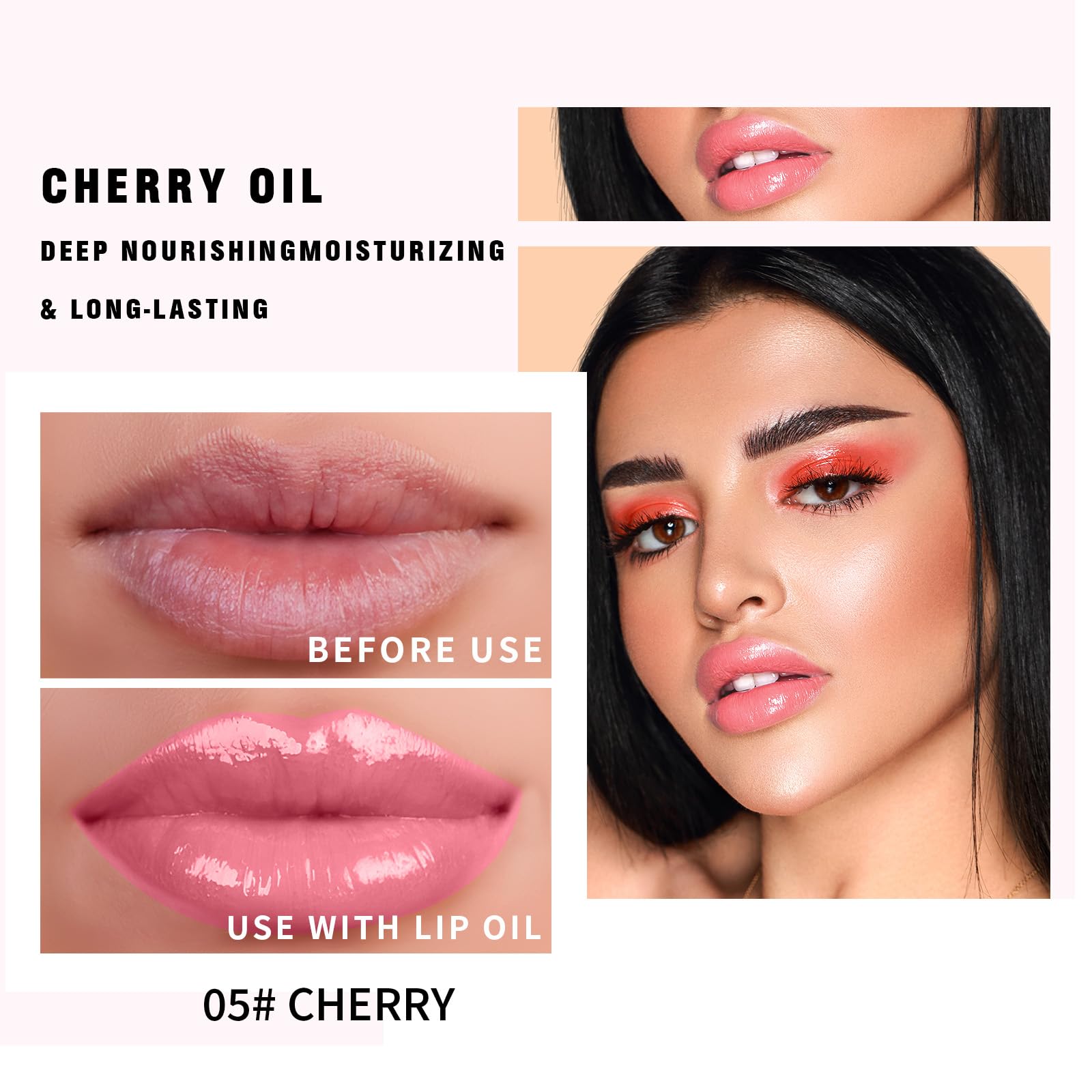 Hydrating Lip Glow Oil - Moisturizing Tinted Lip Gloss Plumping Nourishing Non-sticky Long Lasting Lip Stain with Cherry Oil 0.27 fl.oz (Cherry)