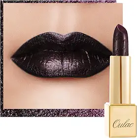 Oulac Batom preto de Halloween para mulheres, preto com brilho de framboesa, batom de alto impacto com fórmula cremosa hidratante, vegano e livre de crueldade, Miragem da meia-noite (21)