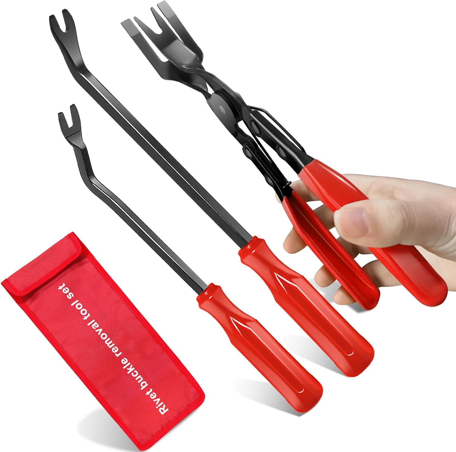 XBVV Lot de 3 outils de retrait de clips pour retirer les fixations de voiture avec sac de rangement, kit d'outils de retrait de garnitures automatiques pour panneau de porte, tableau de bord