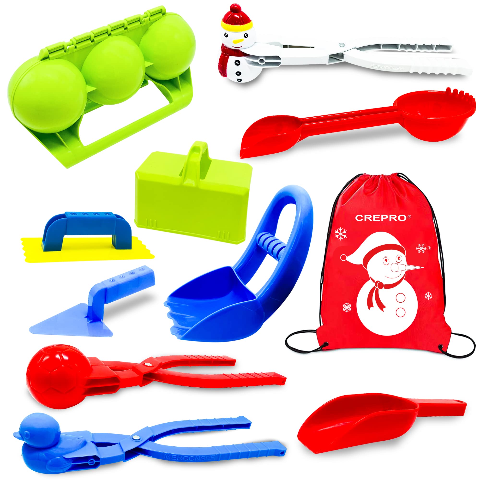 CREPRO Snowball Maker Tool Toys Kit, 11Pcs Snowball Maker Toys with Handle and Snow Sand Mold Fun Winter Summer Outdoor Larger Snowball Clip Snowball Game Toys for Kids and Adults for Snowball Fights
