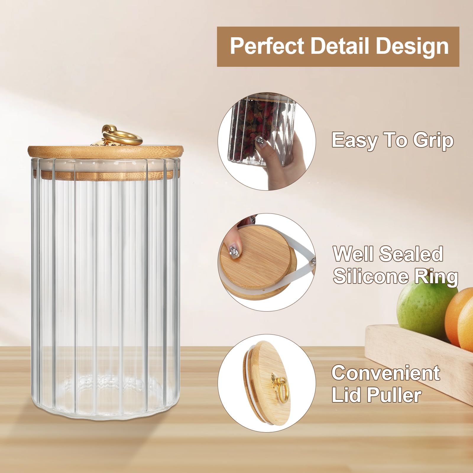 5er Set Vorratsgläser Mit Holzdeckel – Luftdichte Glasbehälter 4,6 L Gesamtvolumen, Für Tee, Kaffee, Nudeln & Mehr