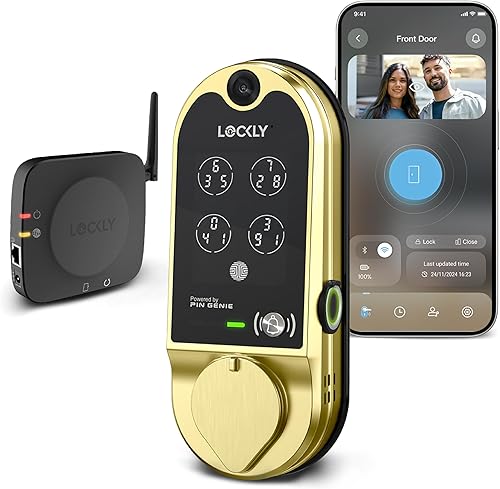 Lockly Vision Smart Lock, cerraduras inteligentes de timbre de video HD para puerta delantera, cerradura de puerta de huellas dactilares, teclado de