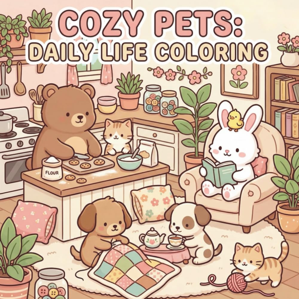 Cute Cozy Pets in Daily Life Coloring book: A Cute & Cozy Coloring Book of Adorable Pets, Sweet Daily Moments, and Relaxing Scenes for All ages
