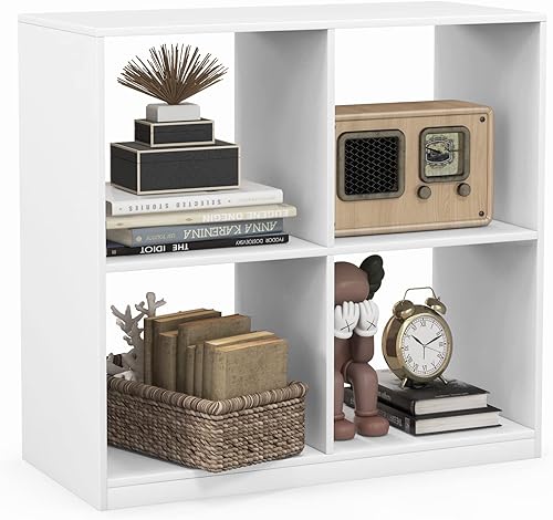 Tangkula Estantería de 4 cubos, estantería abierta independiente, 2 kits antivuelcos, estante moderno de madera para sala de estar, habitación de