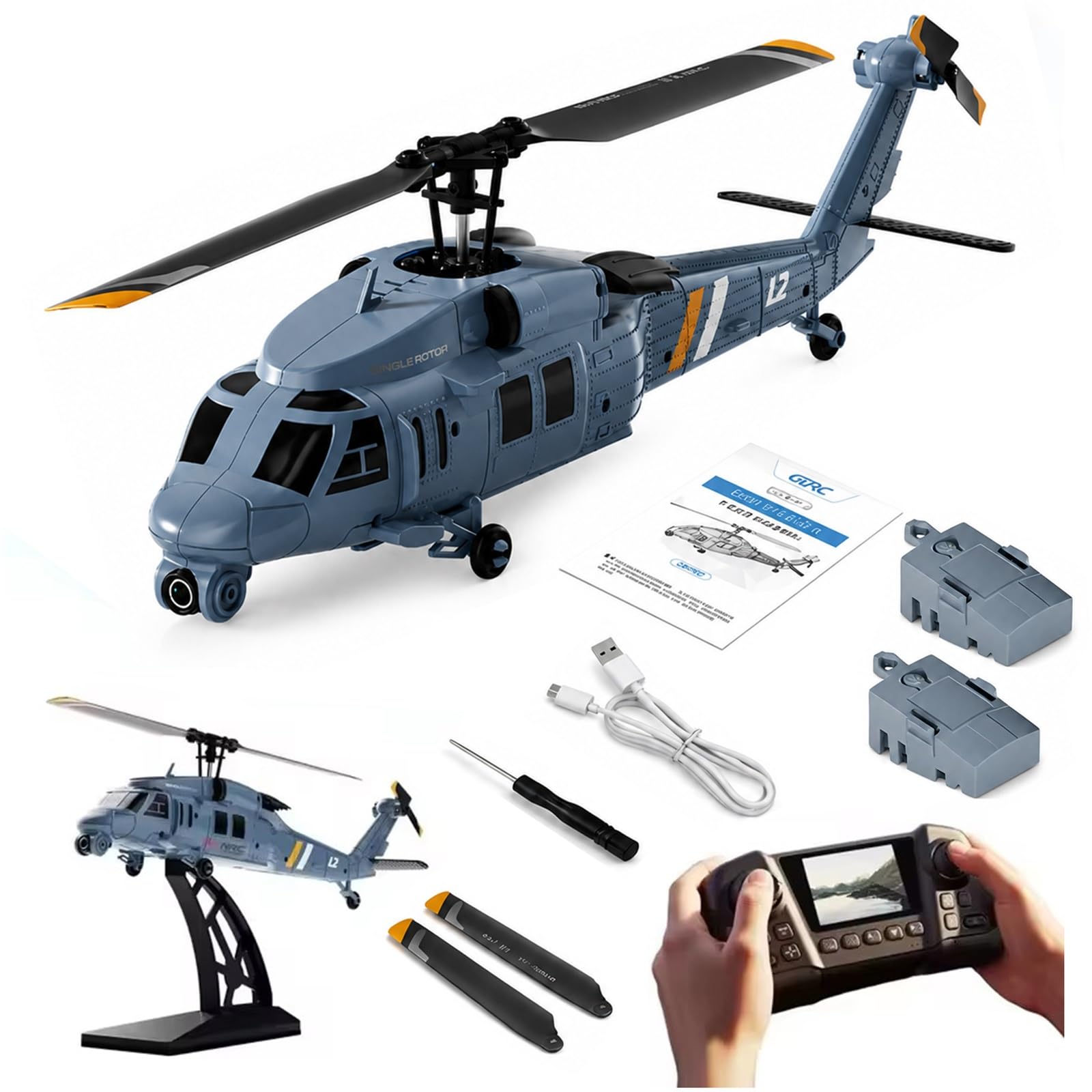 Militärischer RC-Hubschrauber mit 8K-Kamera und integriertem Bildschirm Fernbedienung Höhenhaltung bürstenlosem Motor mit optischem Fluss Schwebefunktion LED-Beleuchtung