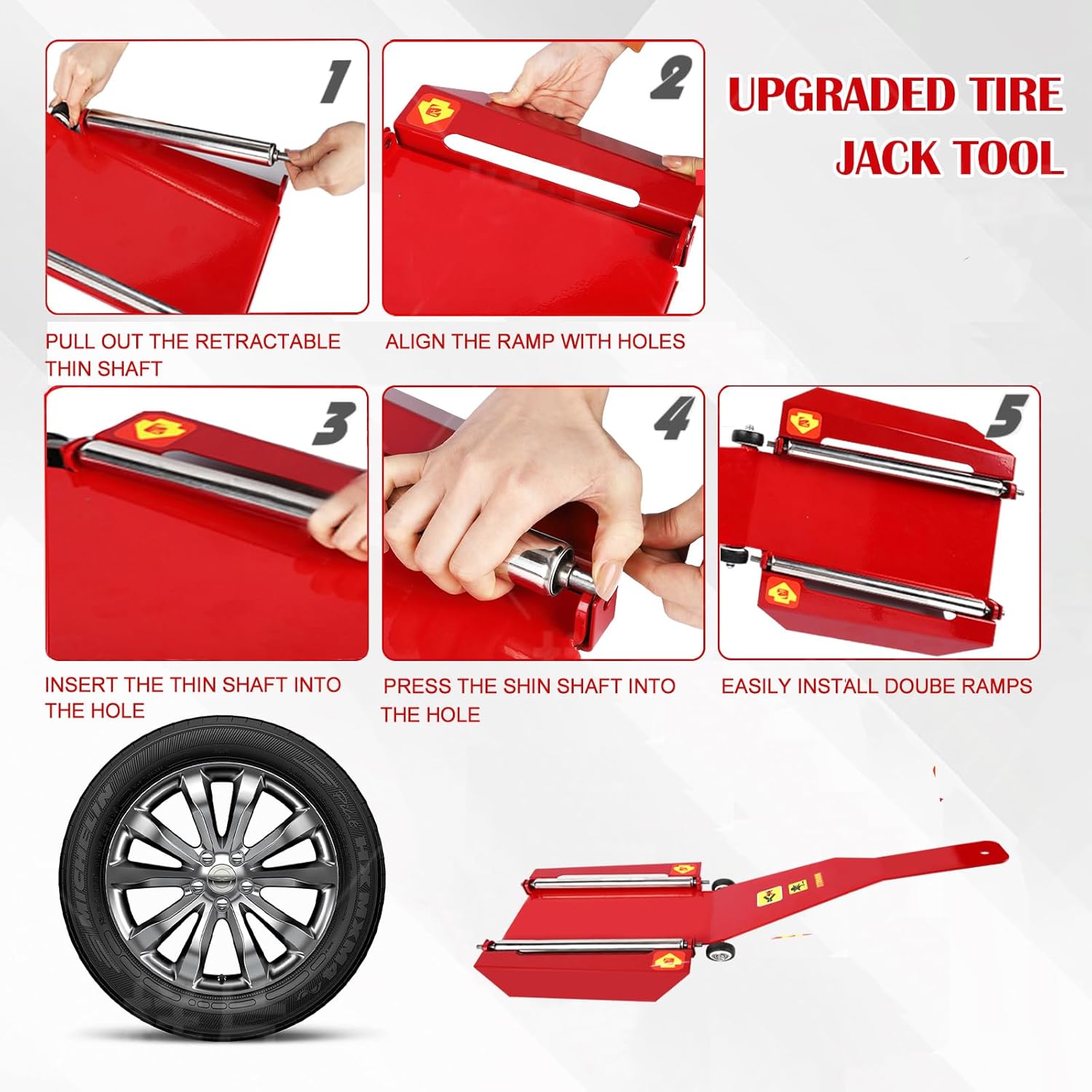 Upgraded Portable Effortless Tire Jack Disassembly Tool, Tire Jack Lift Tool with Roller Plate and Double Removable Ramp [ Strengthen Version ]