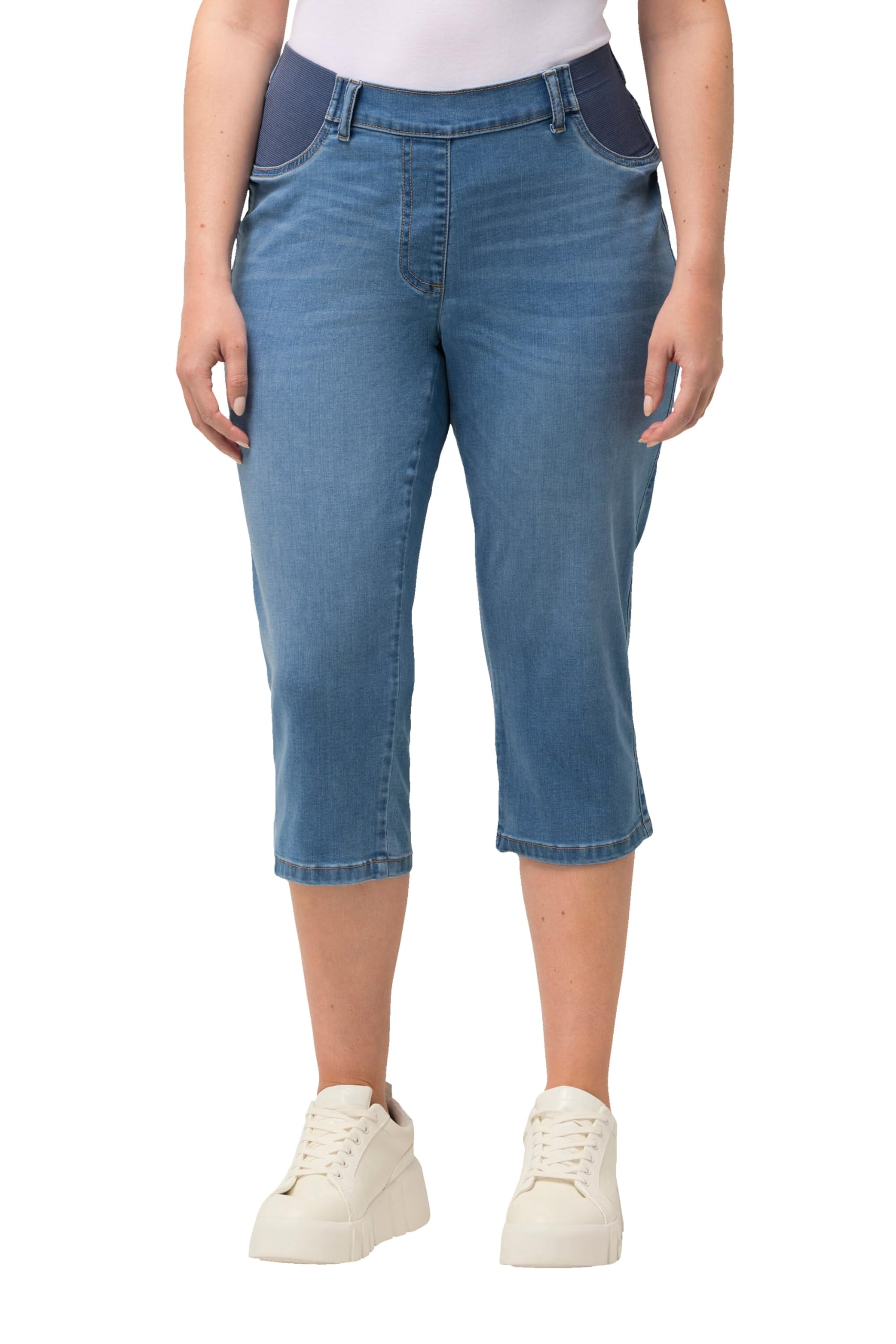 Ulla Popken Damen große Größen Übergrößen Plus Size Capri-Jeans Sienna, schmales Bein, Elastikbund, Stretch 829650