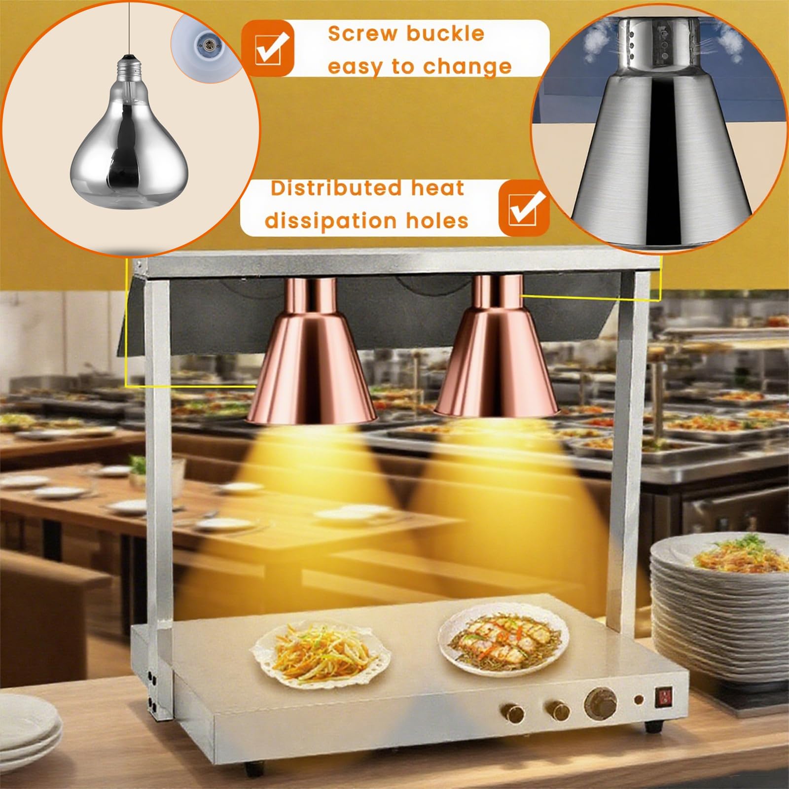 Lampe chauffante avec bouton de contrôle de la température - Ampoules infrarouges pour buffet de cuisine et restaurant