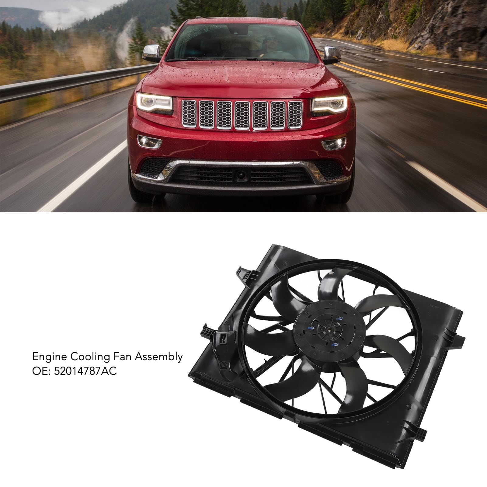 Conjunto de ventilador de refrigeración del motor Vomeko,Conjunto de ventilador de refrigeración del radiador del motor,Reemplazar # 52014787AC,3.0L/3.6L/5.7L/6.4L(2014-2020)