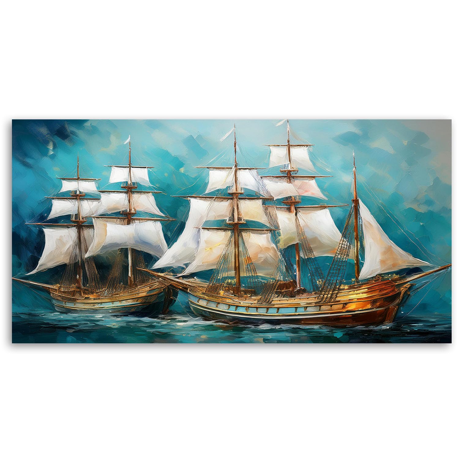 Feeby Stampe Da Parete - Quadri Soggiorno - Navi Navi a vela Turchese retrò - 120x60 cm - Decorazioni Camera Da Letto