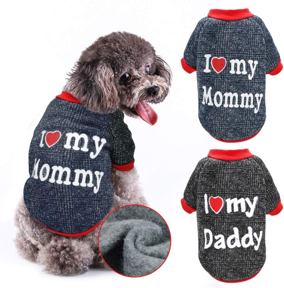 Stock Show Dog Clothes Pet Autumn Winter Warm Lining Fleece Cute Sweet I Love My Mommy&Daddy Design Outfit Apparel for Small Dogs Cats…