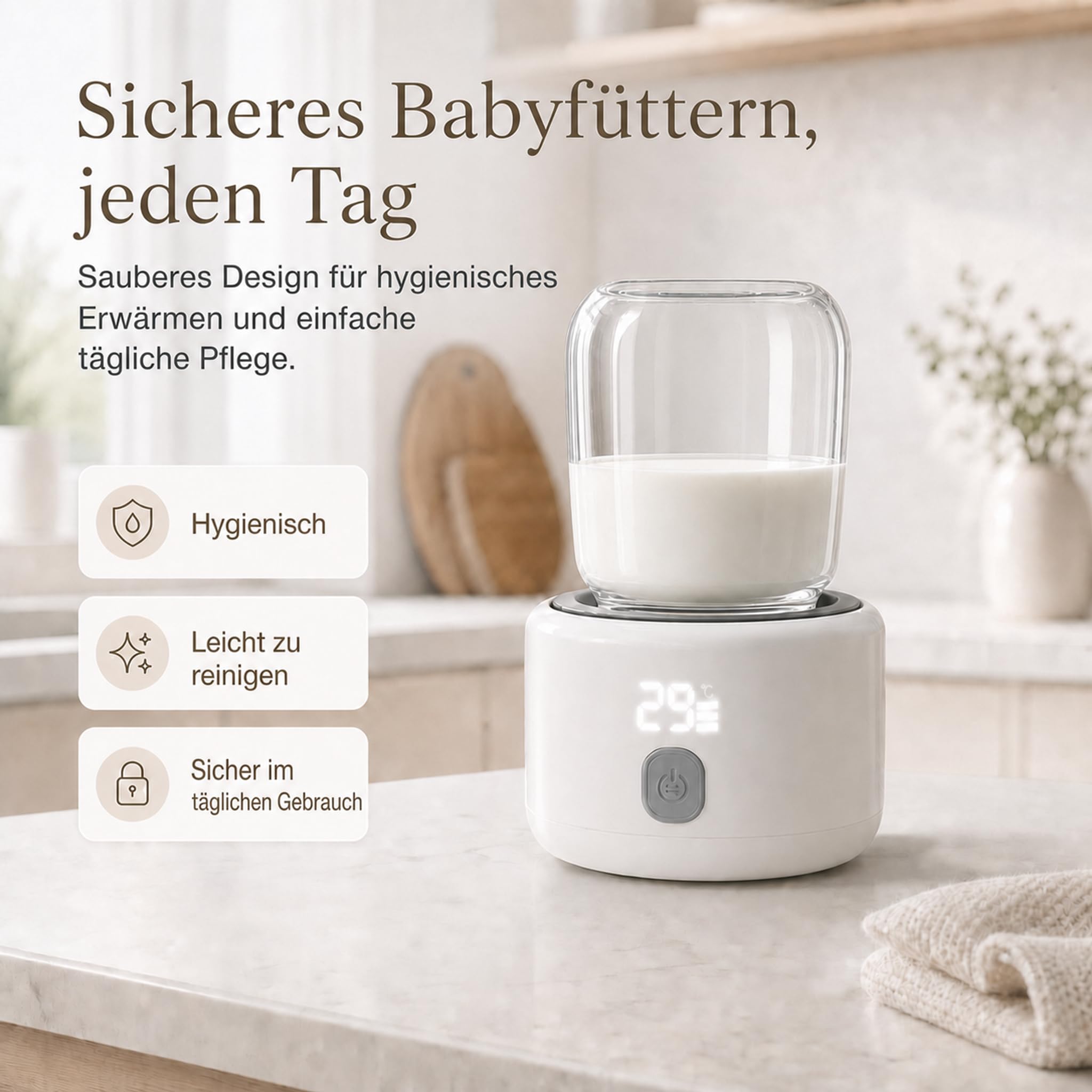 Chauffe-biberon portable pour bébé en déplacement - Chauffe-lait alimenté | Chauffage rapide de 3 à 5 minutes, précision ± 1 °C, port USB-C, acier inoxydable sans BPA, adaptateur inclus
