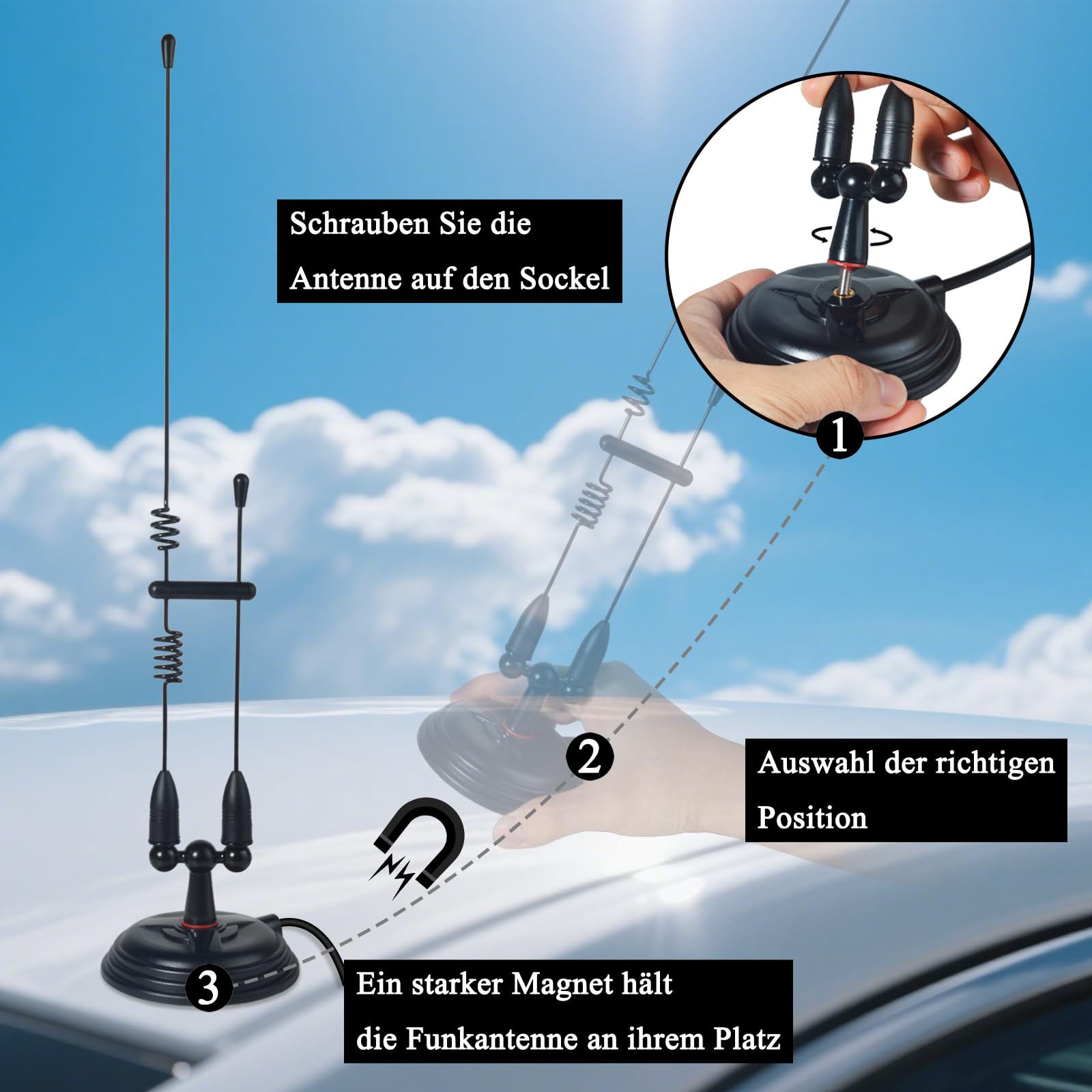 HYS Amateur - Antena de radio VHF/UHF (2 m/70 cm, base magnética, 4 m, cable RG-58 con conector PL259 MS10)