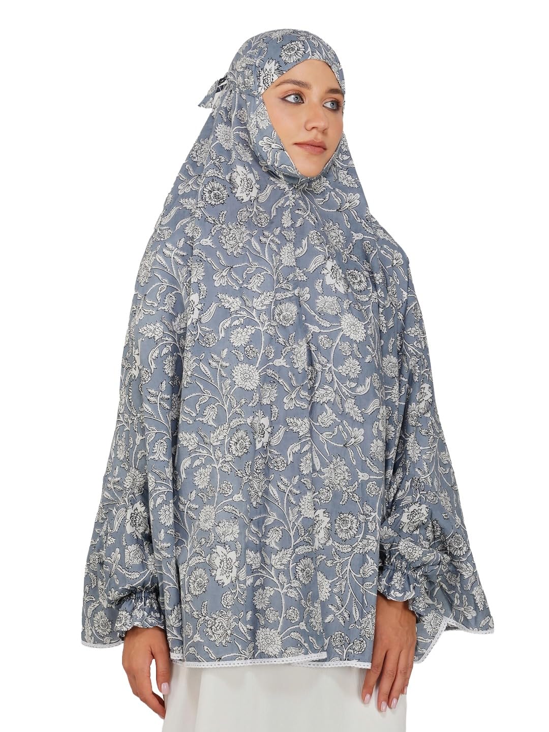 Grey Floral Cotton Namaz Makhna for Women, Free Size, Ready to Wear-image-37