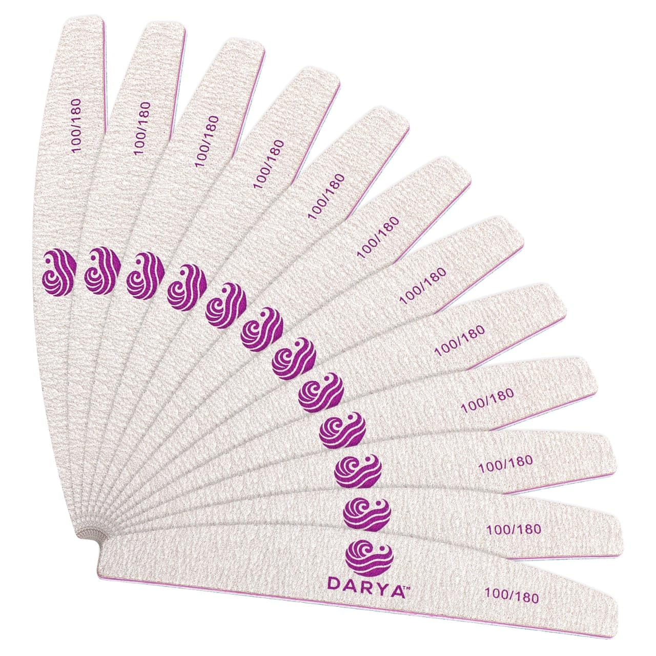 DARYA Limas de uñas (12 piezas) de doble cara de grano 100/180 para uñas, acrílicas, limas de uñas naturales, duraderas, lavables, profesionales para uso doméstico y salón (grano 12, unidades, grano