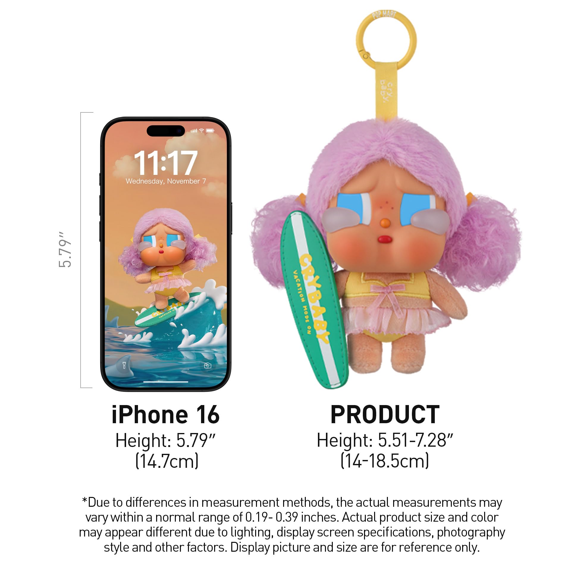POP MART Crybaby Vacation Mode On Series - Caja ciega con colgante de felpa de vinilo, juguetes coleccionables, regalos de cumpleaños para niñas y niños, caja individual
