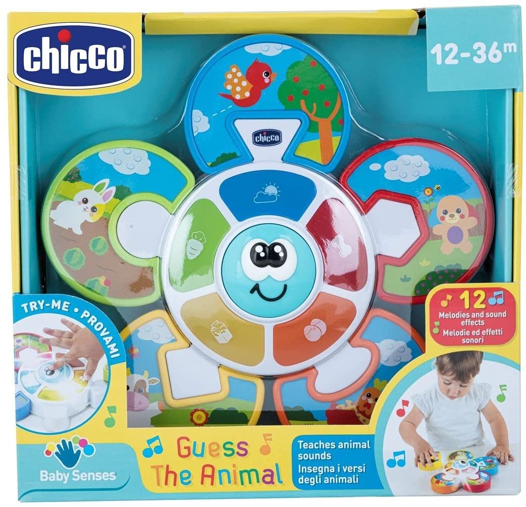 Chicco Activity Centre Game Guess the Animal, Electronic Game with Lights and Sounds, Teaches Animal Verses, Batteries Included, Age 12-36 Months, Multicoloured