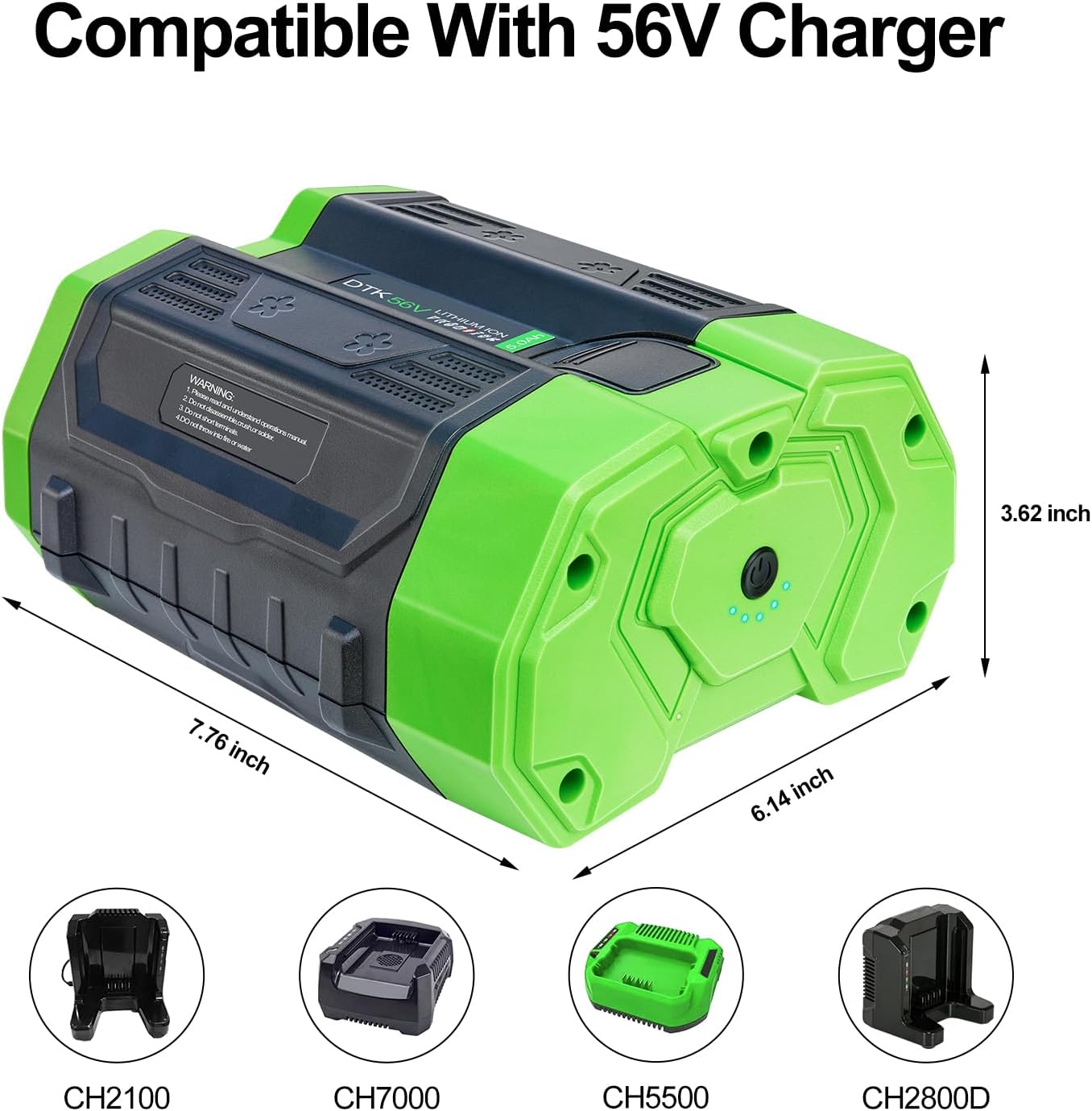 DTK 2 Packs 56V Battery Replacement for EGO 56V 5.0Ah Battery Compatible with BA2800 BA4200T BA4200 BA1400 BA2800T BA5600T Lithium Ion Batteries