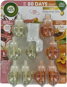 Airwick Essential Oils Air Freshener, 1 Unit & 9 Refills Pink Vanilla & Hawaii