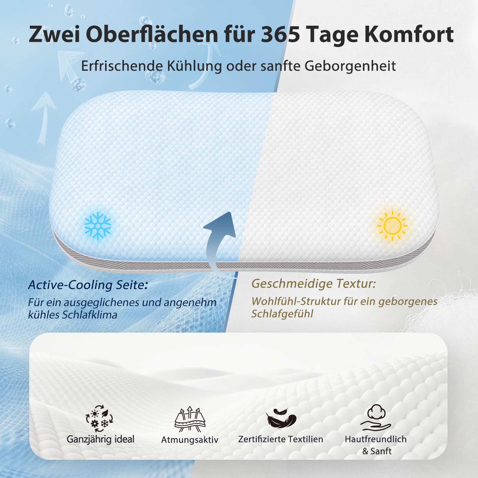 Almohada Cervical - Almohada de Cuello Ajustable en Altura para Alivio del Dolor de Cuello - Almohada Ergonómica de Espuma Viscoelástica para Dormir - Funda Lavable, 70x39.6CM