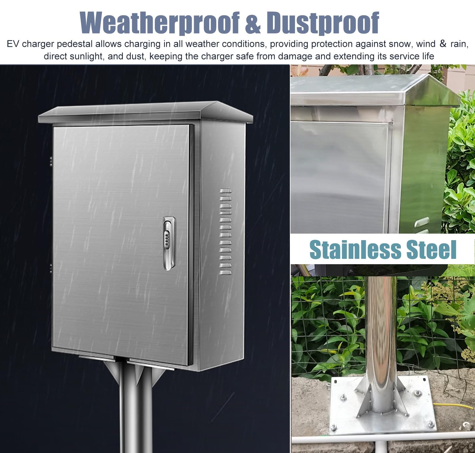 Pedestal de carga para vehículos eléctricos con gancho para cable, color plata, caja protectora para carga de coches eléctricos, cerrojo para estación de carga de vehículos eléctricos para uso en in